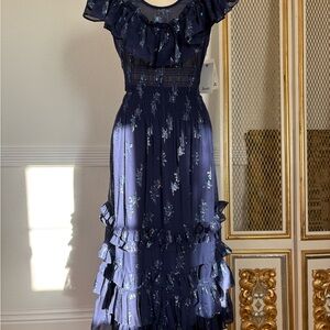Rebecca Taylor | Midnight Ruffle Metallic Dress (2)